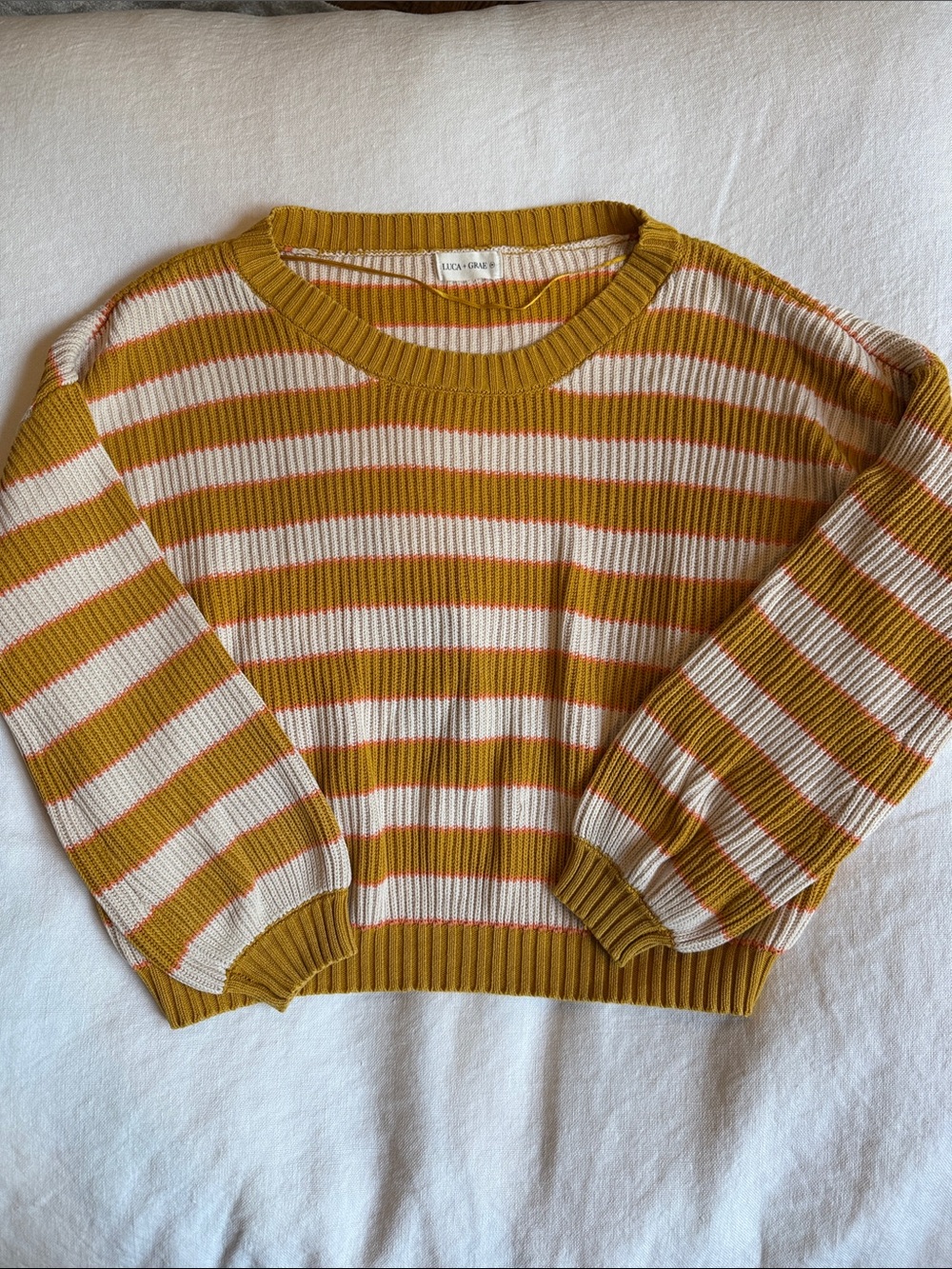 Striped Crewneck Sweater in Mustard, Cream & Rust